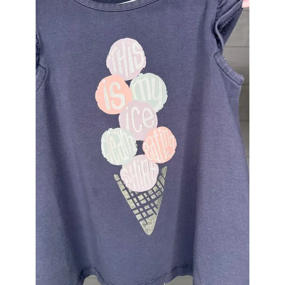 Maggie & Zoe Toddler Girls 2-Pack Tops Mustard Yellow Peplum & Navy Ice Cream 3T
